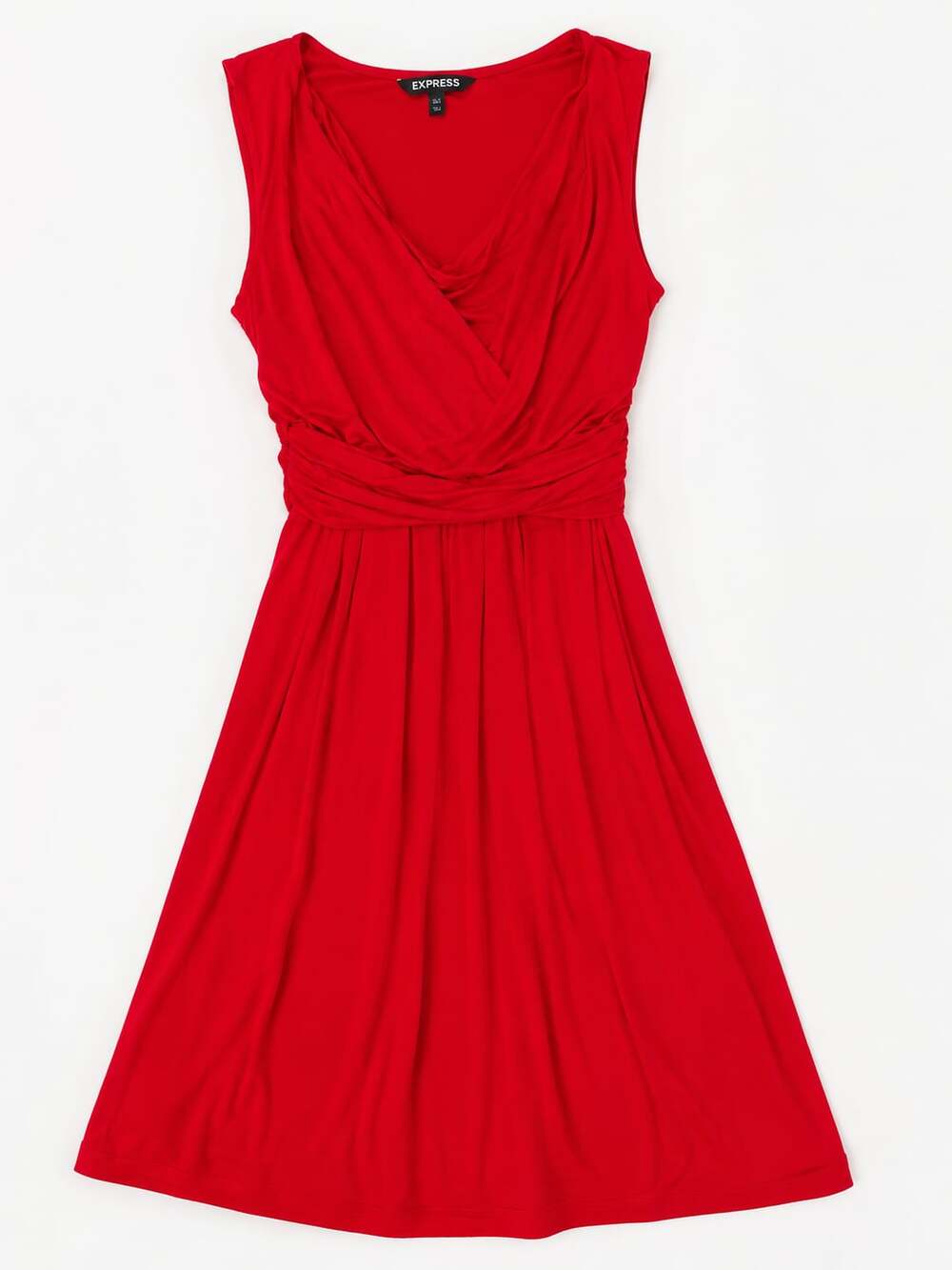EXPRESS Sleeveless Ruched V-Neck A-Line Dress in Red